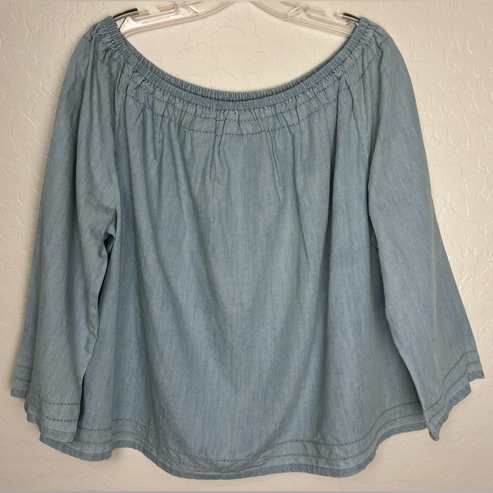 NEW Gap Womens Off Shoulder Ladder Stitch Top Bleached Indigo XL 0563